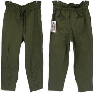 NEW FUTURE COLLECTIVE High Waisted Eyelet Pants Olive Green Size 0 Drawstring